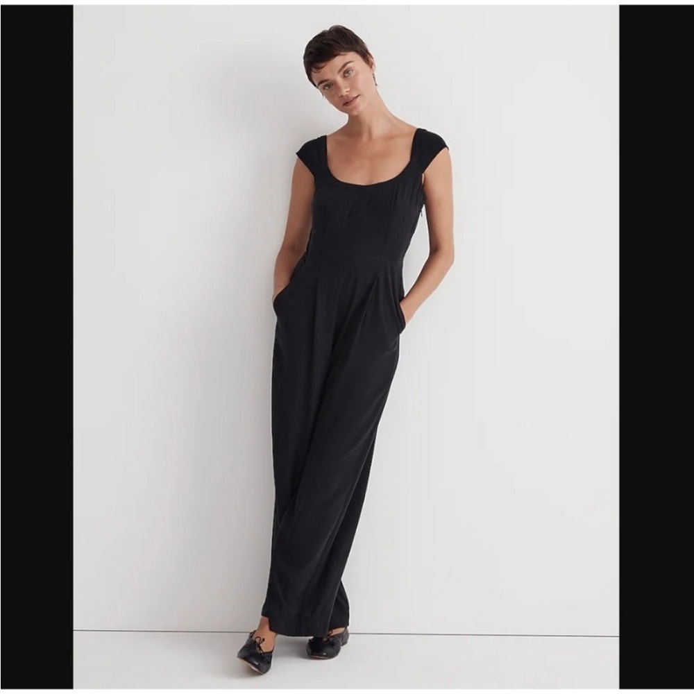 Madewell Cap Sleeve Wide Leg Black Jumpsuit Size 10